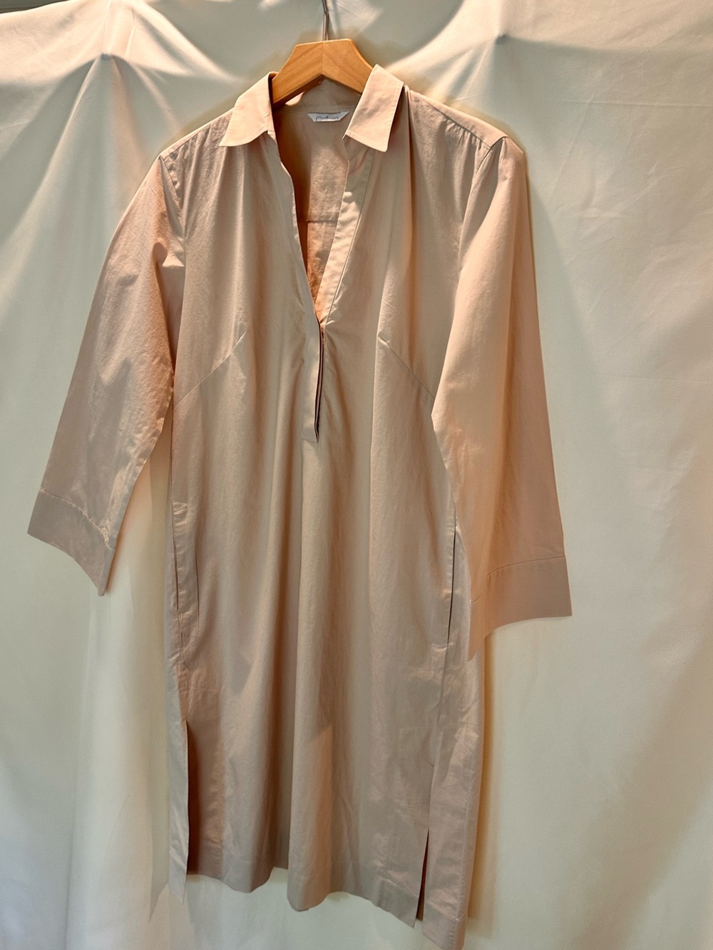 Caliban Italian Cotton Poplin Shirt Dress Beige Minimalist Capsule EU 42 L